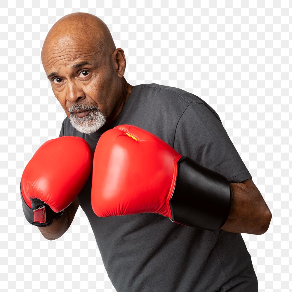 Senior man with red boxing gloves mockup