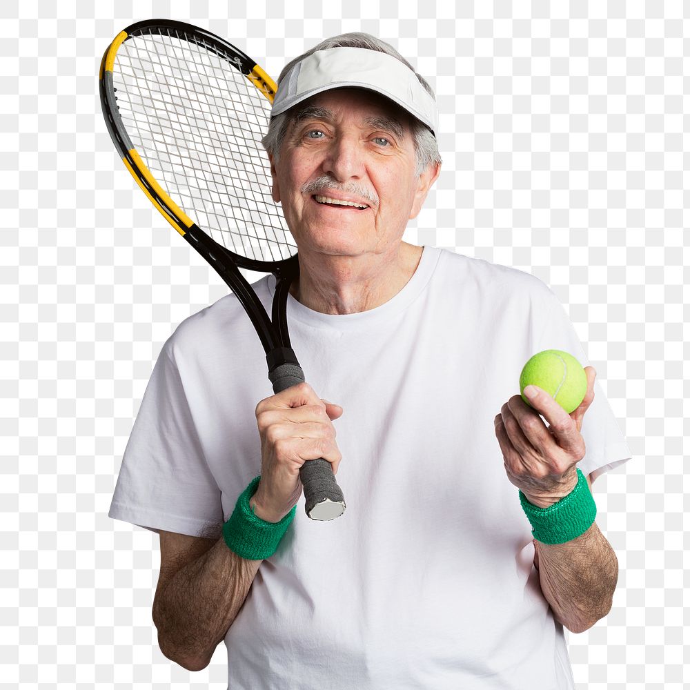 Cheerful senior tennis player wearing a visor cap mockup