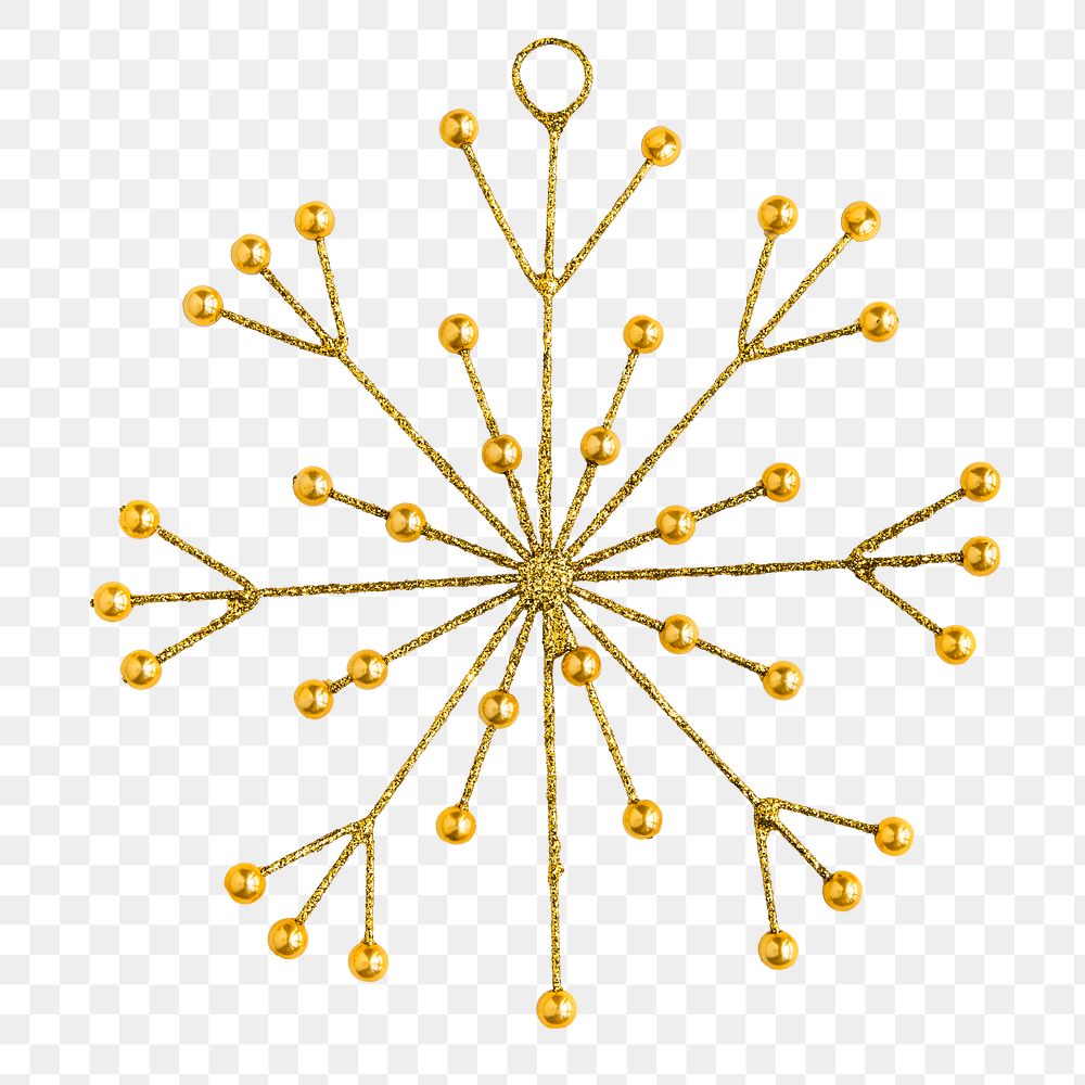 A gold snowflake Christmas ornament on transparent