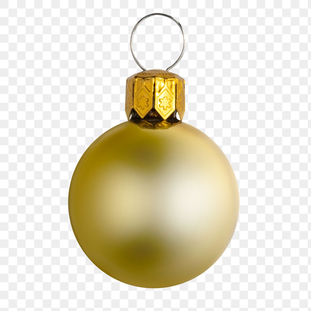 A shiny Gold ball Christmas ornament on transparent