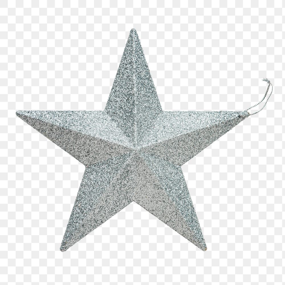 A silver star Christmas ornament on transparent