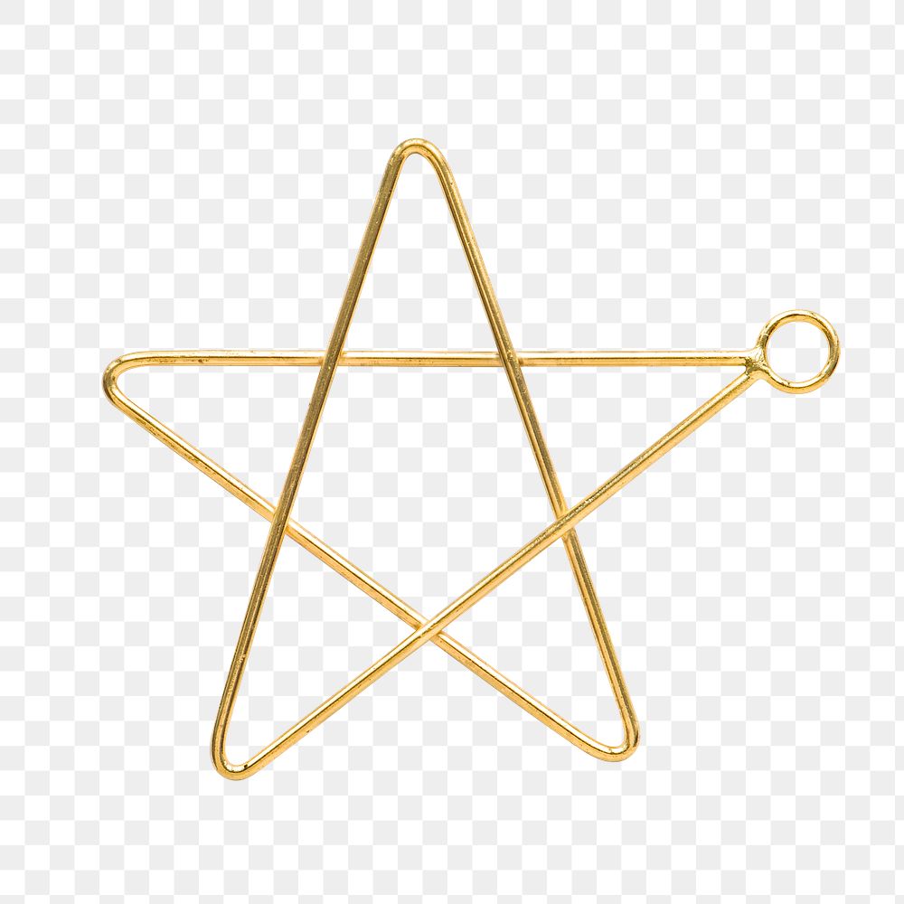 A gold wire star Christmas ornament on transparent