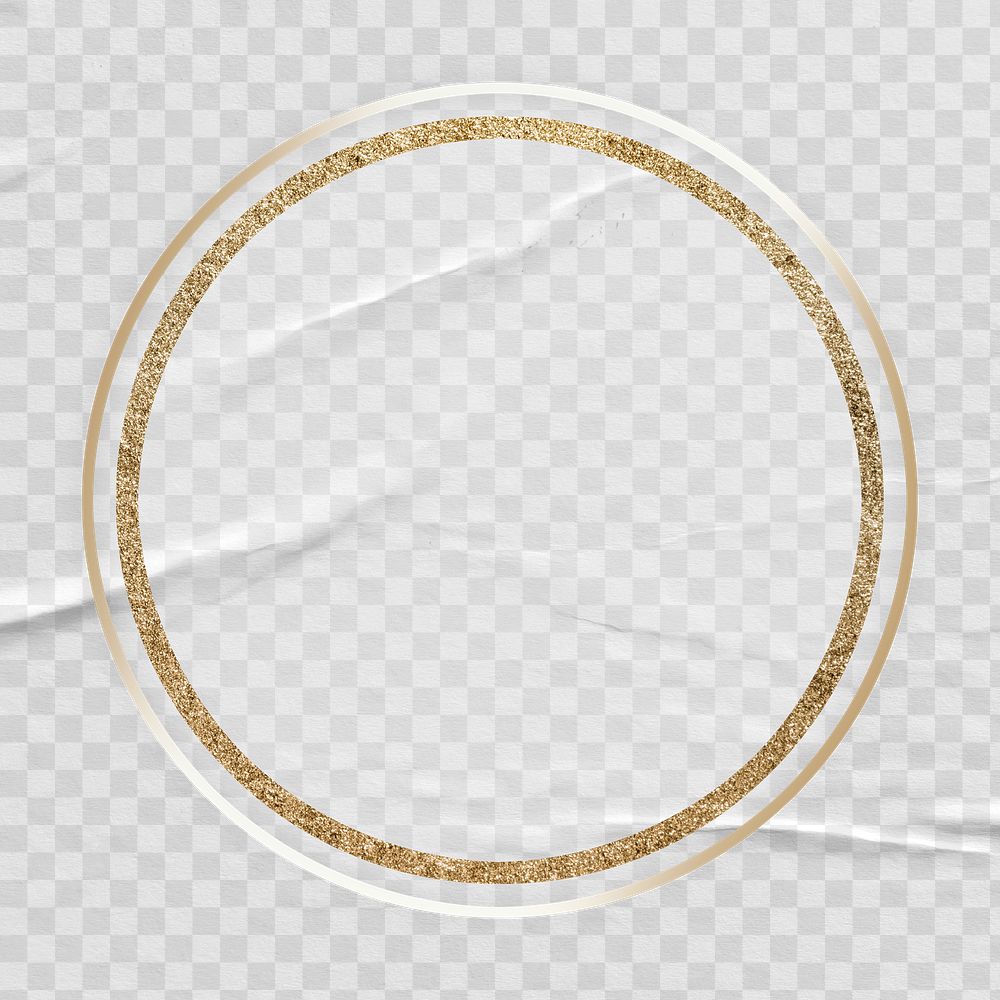Round gold frame ripple paper texture on transparent background