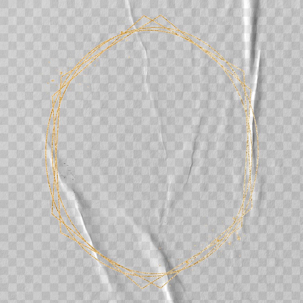 Oval gold frame ripple paper texture on transparent background