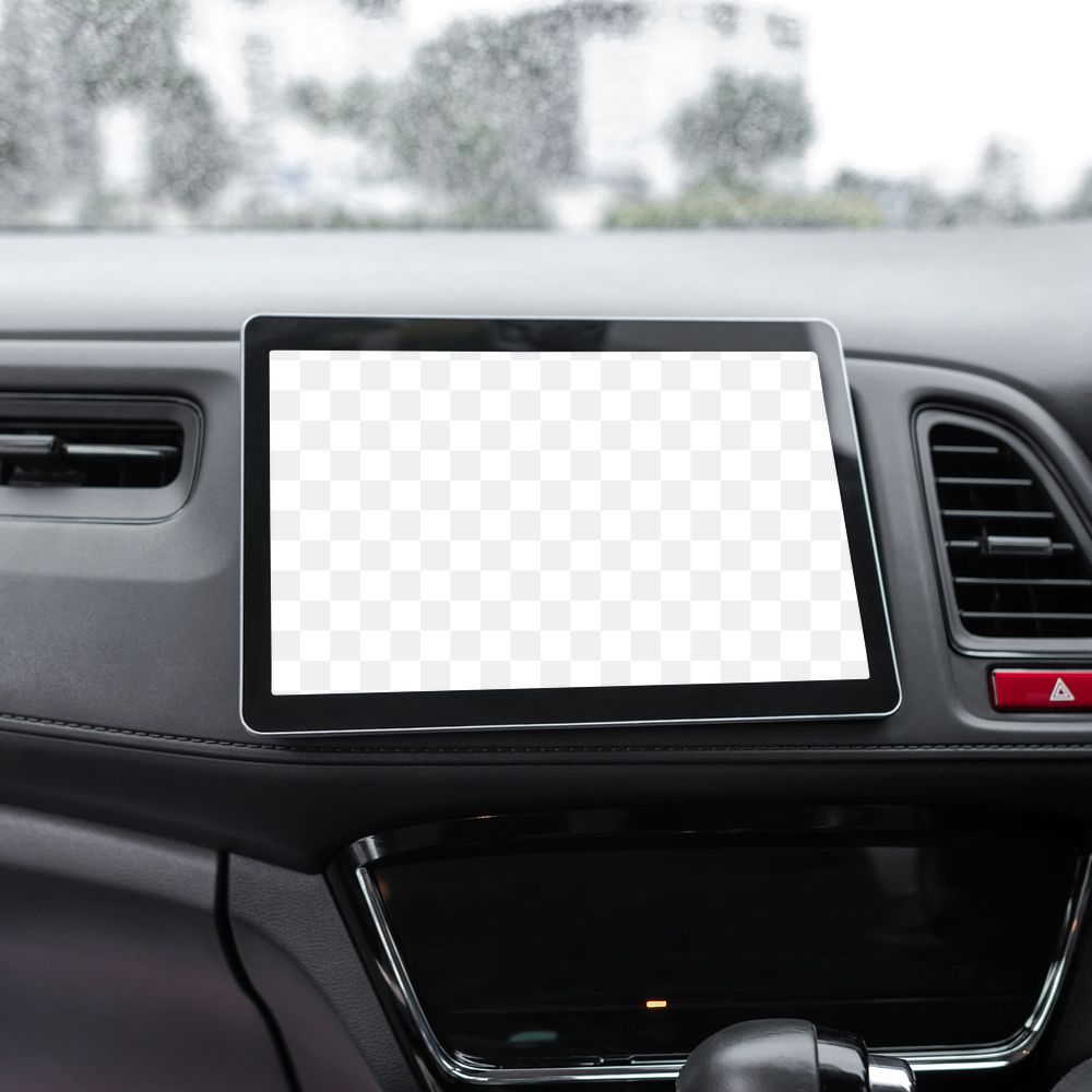 Transparent screen mockup png in self-driving car