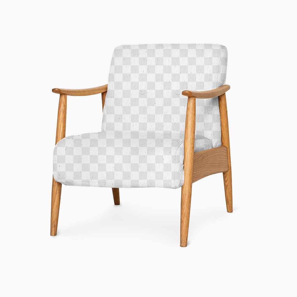 Natural wood chair png mockup in mid century modern style