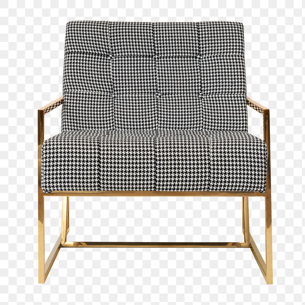 Gingham patterned chair png mockup with brass frame