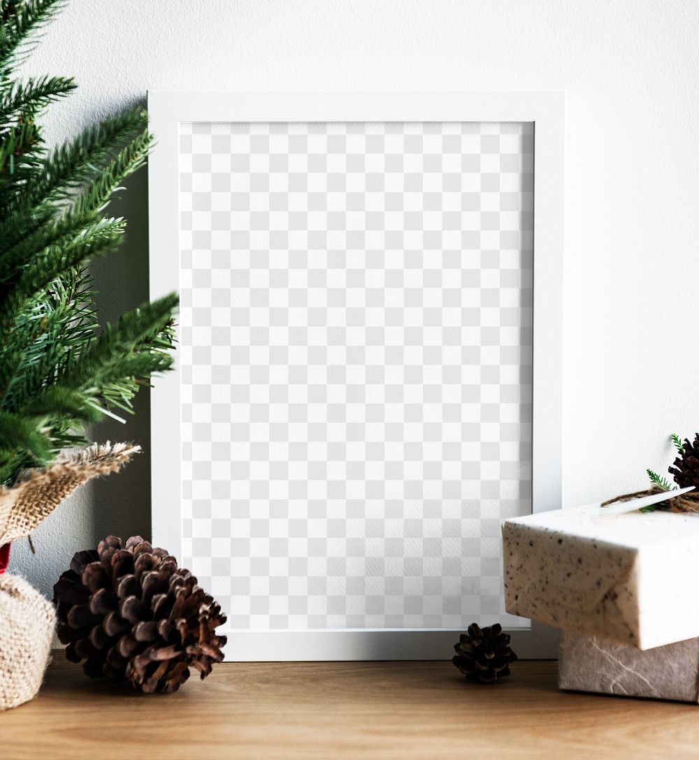 Wooden Christmas picture frame png mockup