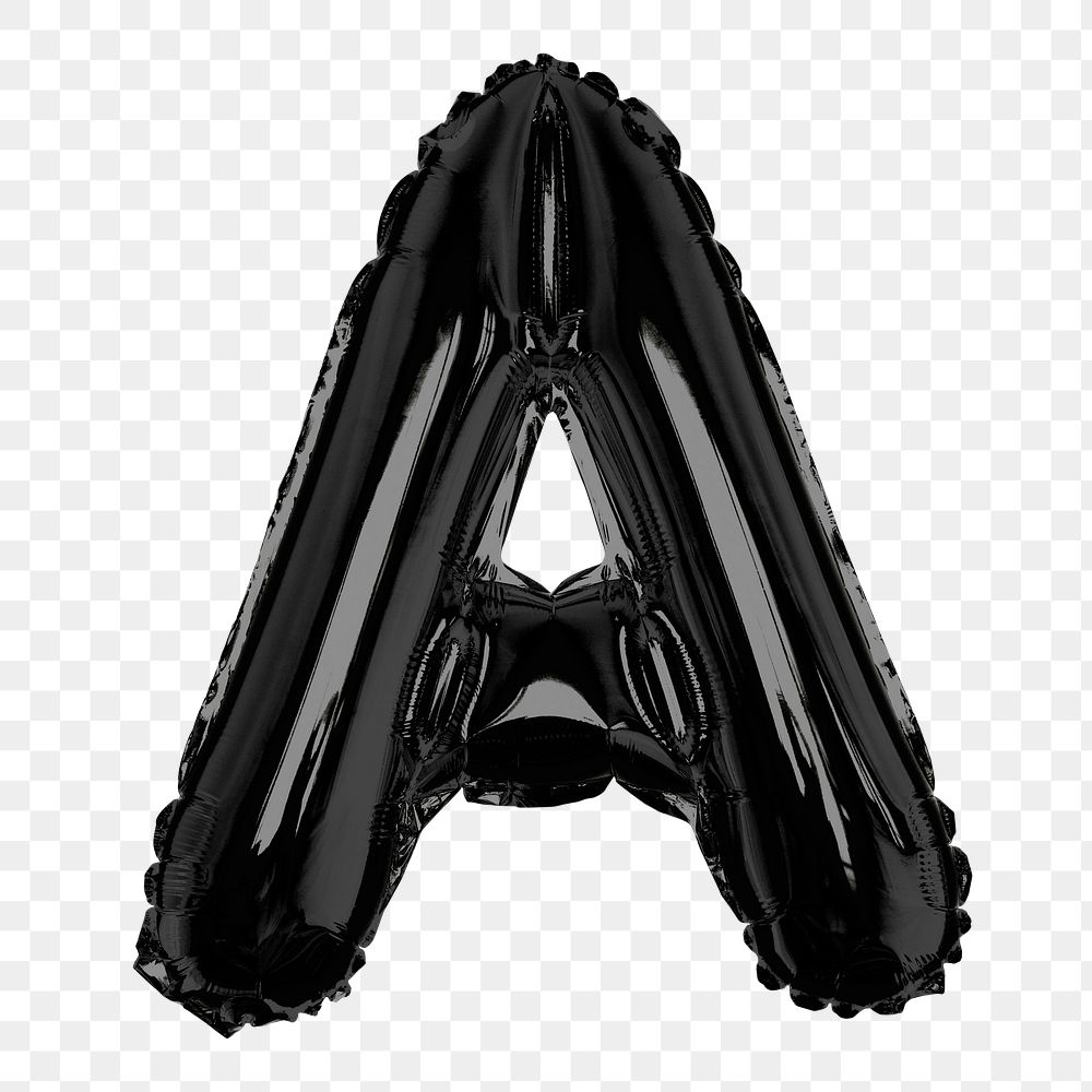 Letter A png sticker, black foil balloon alphabet, transparent background