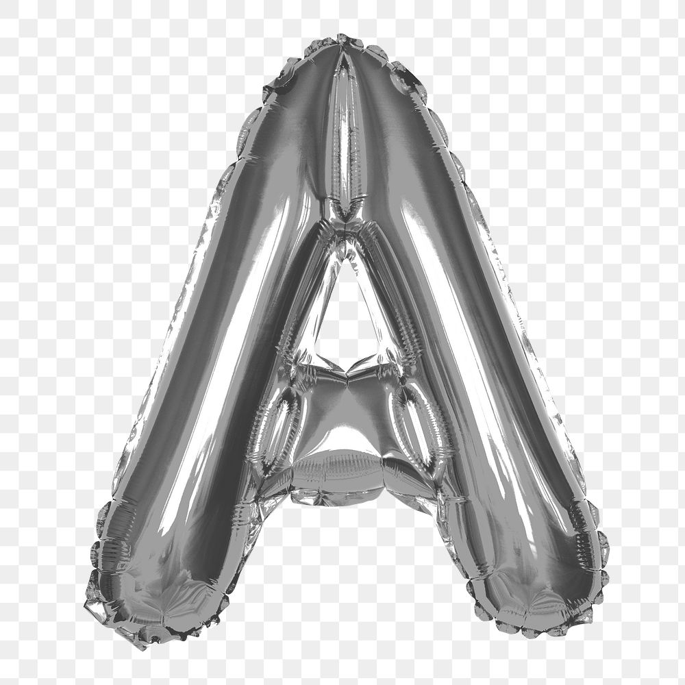 Letter A png sticker, silver foil balloon alphabet, transparent background