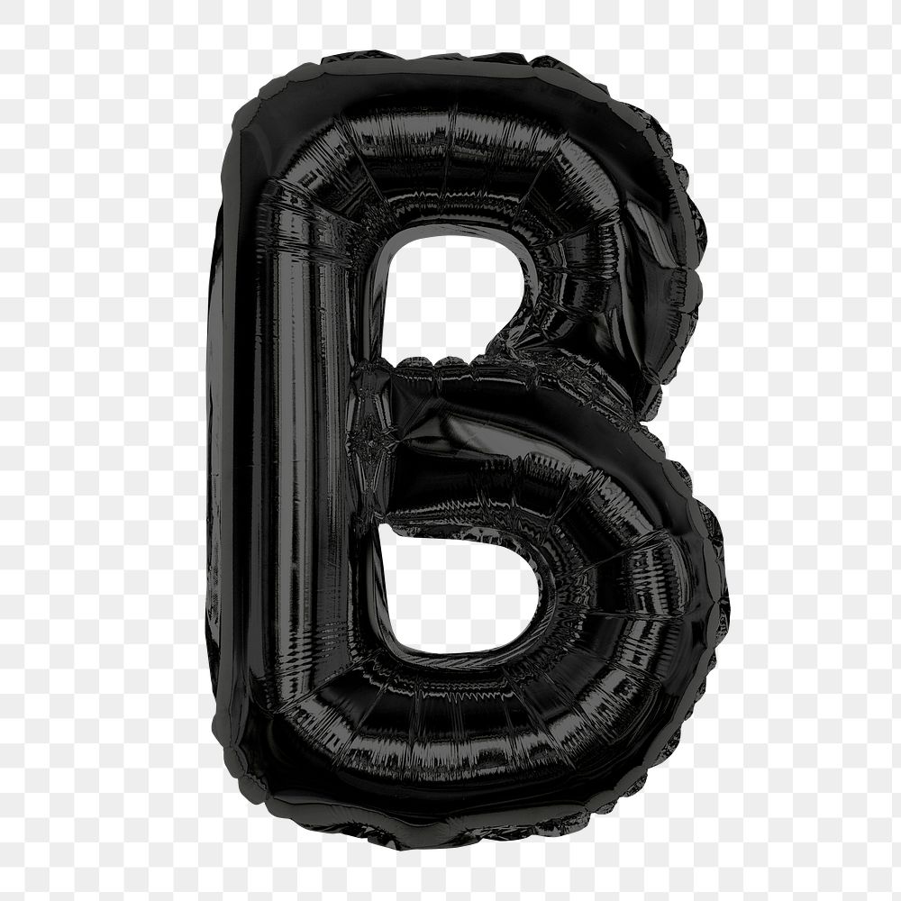 Letter B png sticker, black  foil balloon alphabet, transparent background