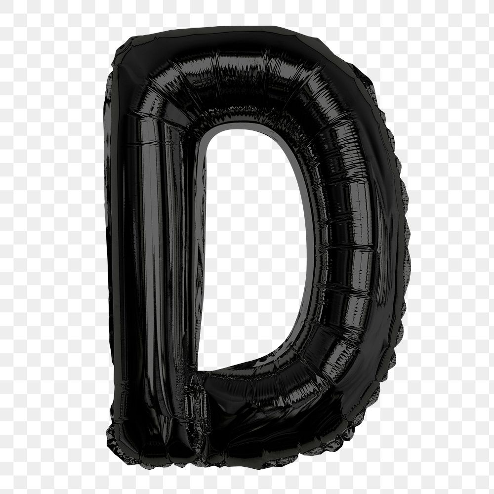 Png foil balloon D clipart, black  alphabet letter, transparent background