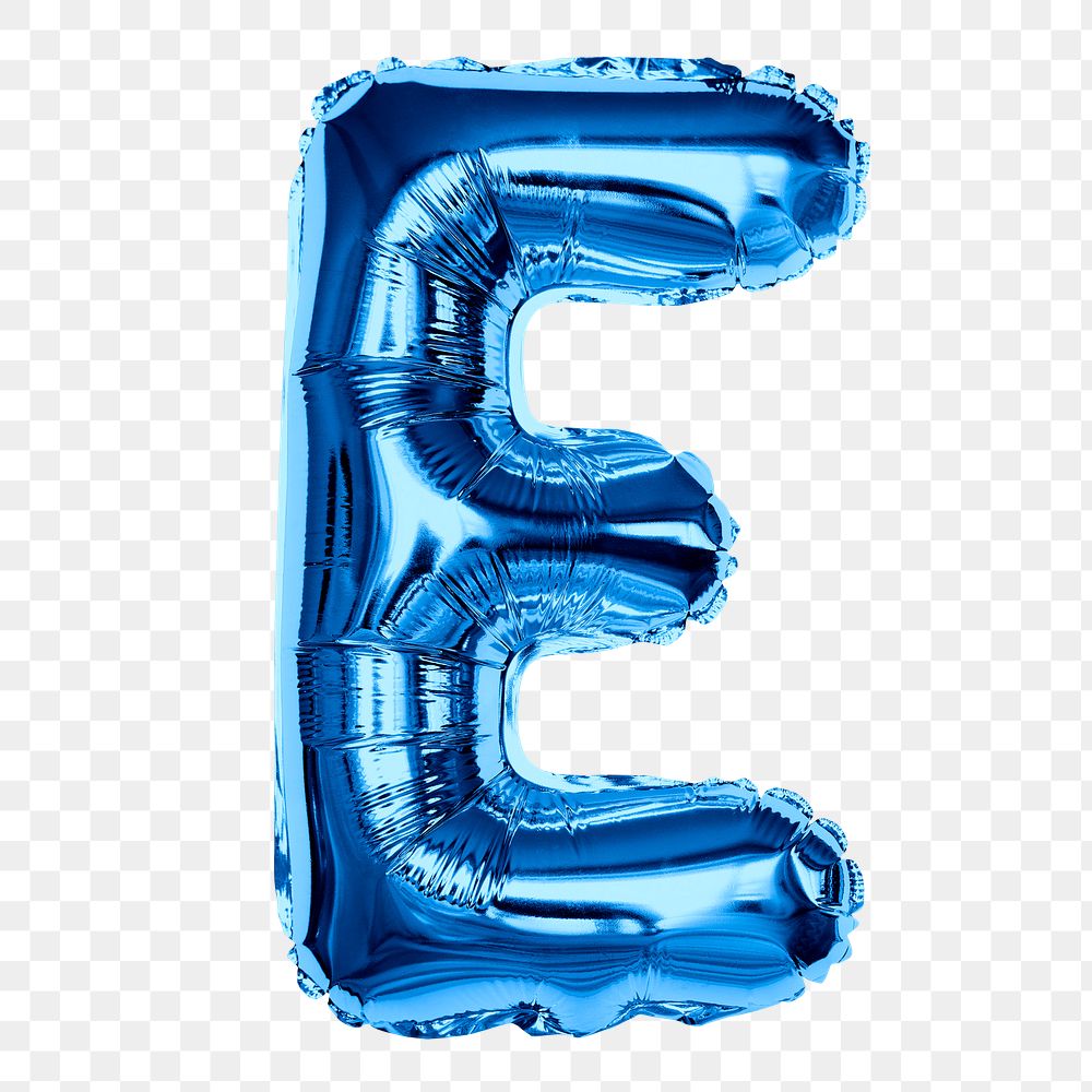 Png foil balloon E clipart, blue alphabet letter, transparent background