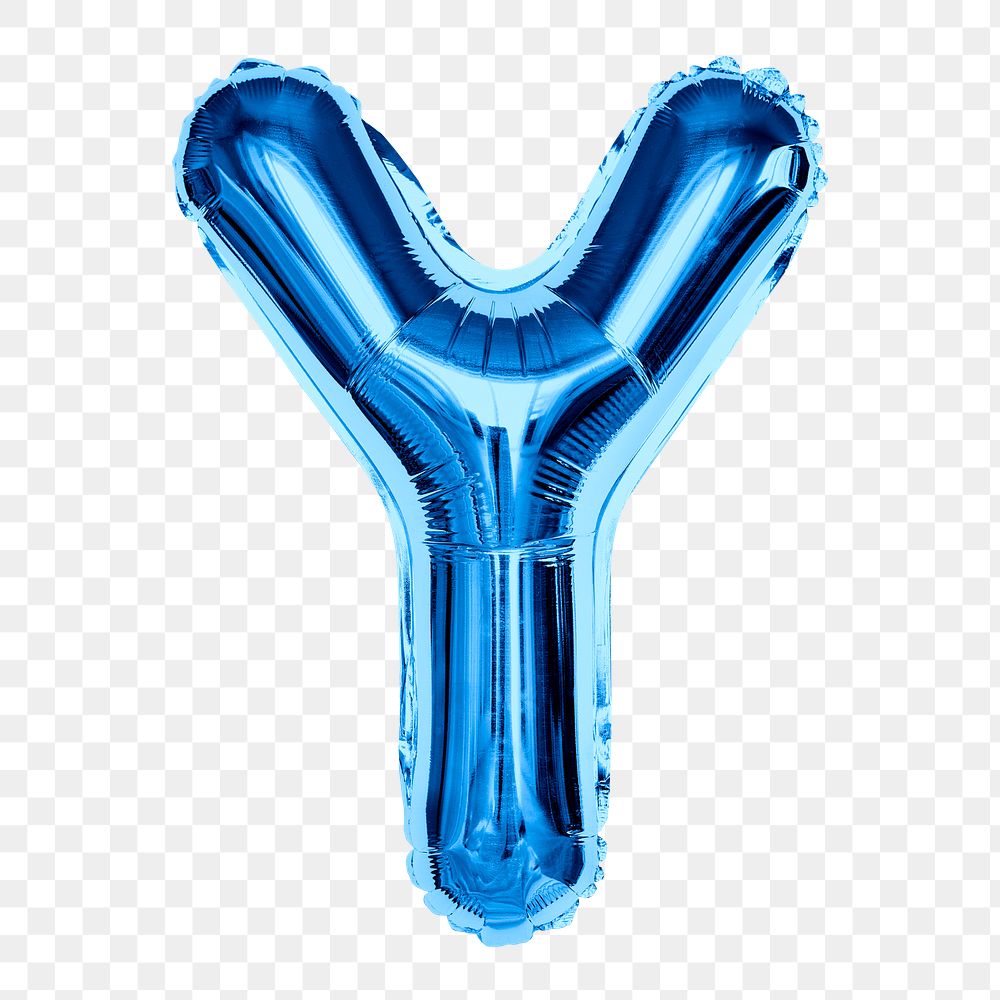 Png alphabet Y clipart, blue foil balloon, transparent background