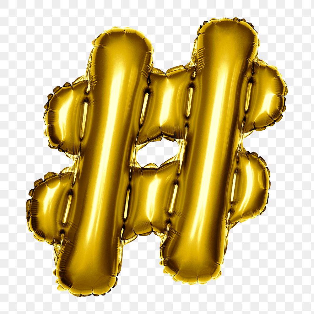 Gold hashtag png balloon sticker, party decoration, transparent background