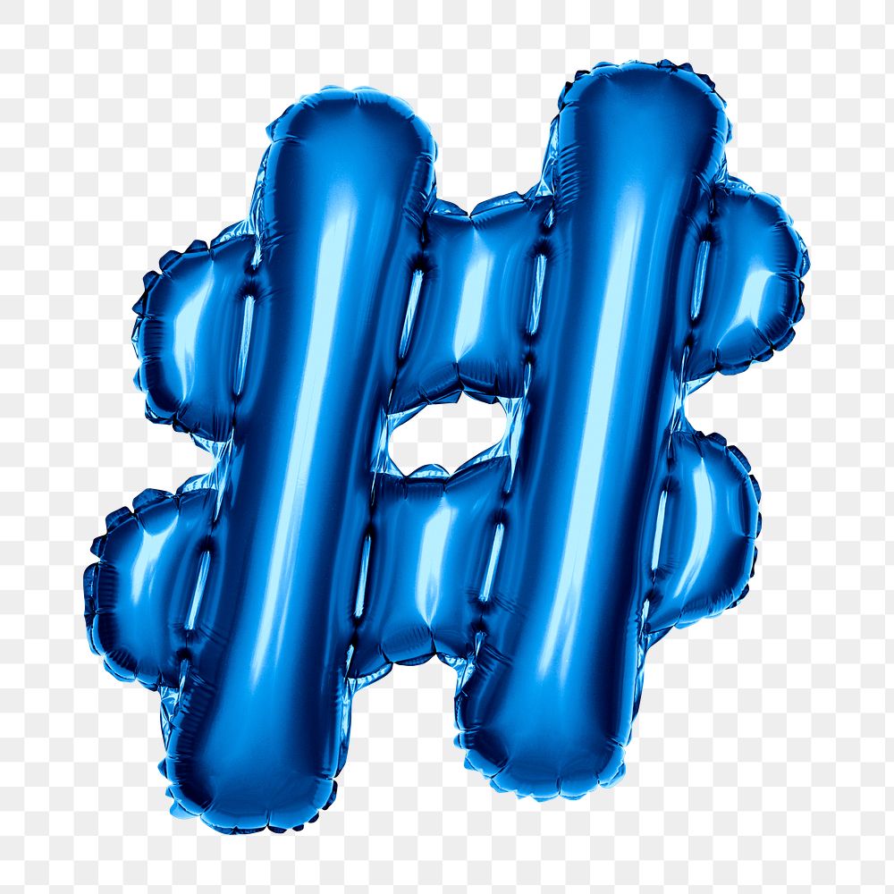 Blue hash png balloon clipart, hashtag symbol alphabet letter, transparent background