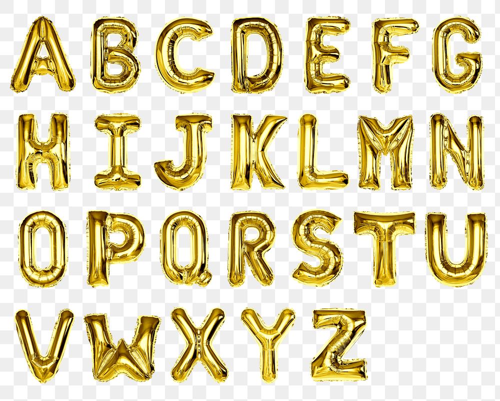 Letter A to Z png stickers, gold foil balloon alphabet set, transparent background