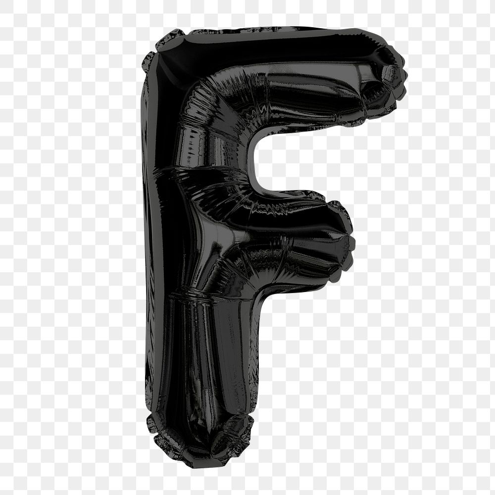 Png foil balloon F clipart, black alphabet letter, transparent background
