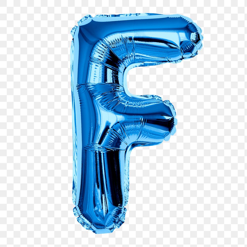 Png foil balloon F clipart, blue alphabet letter, transparent background
