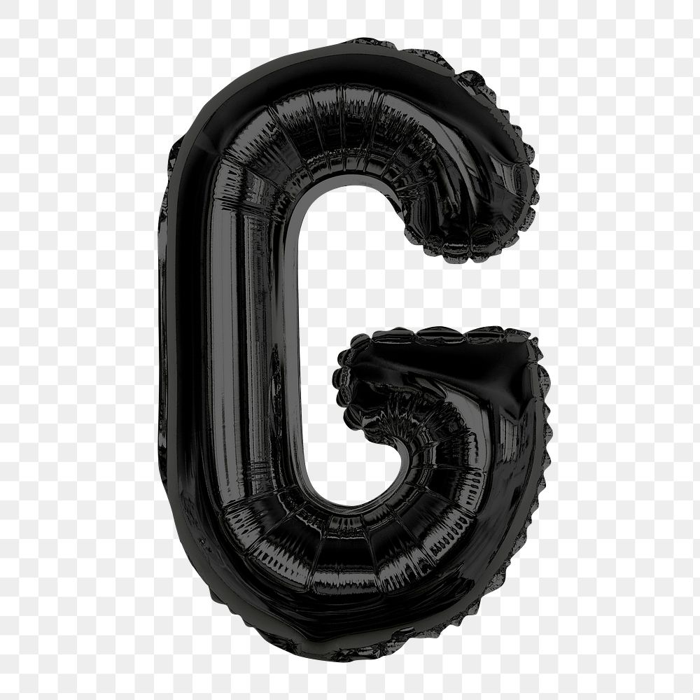 Png foil balloon G clipart, black  alphabet letter, transparent background
