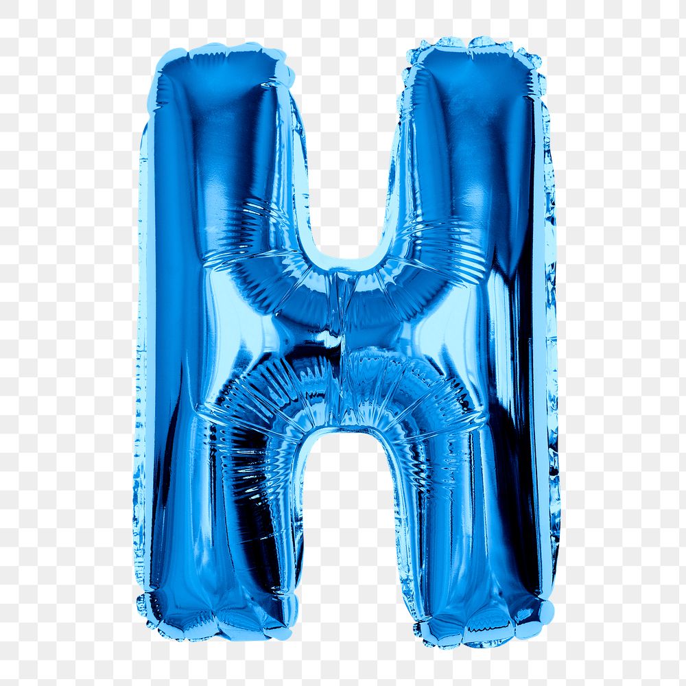 Blue balloon png clipart, H alphabet letter, transparent background