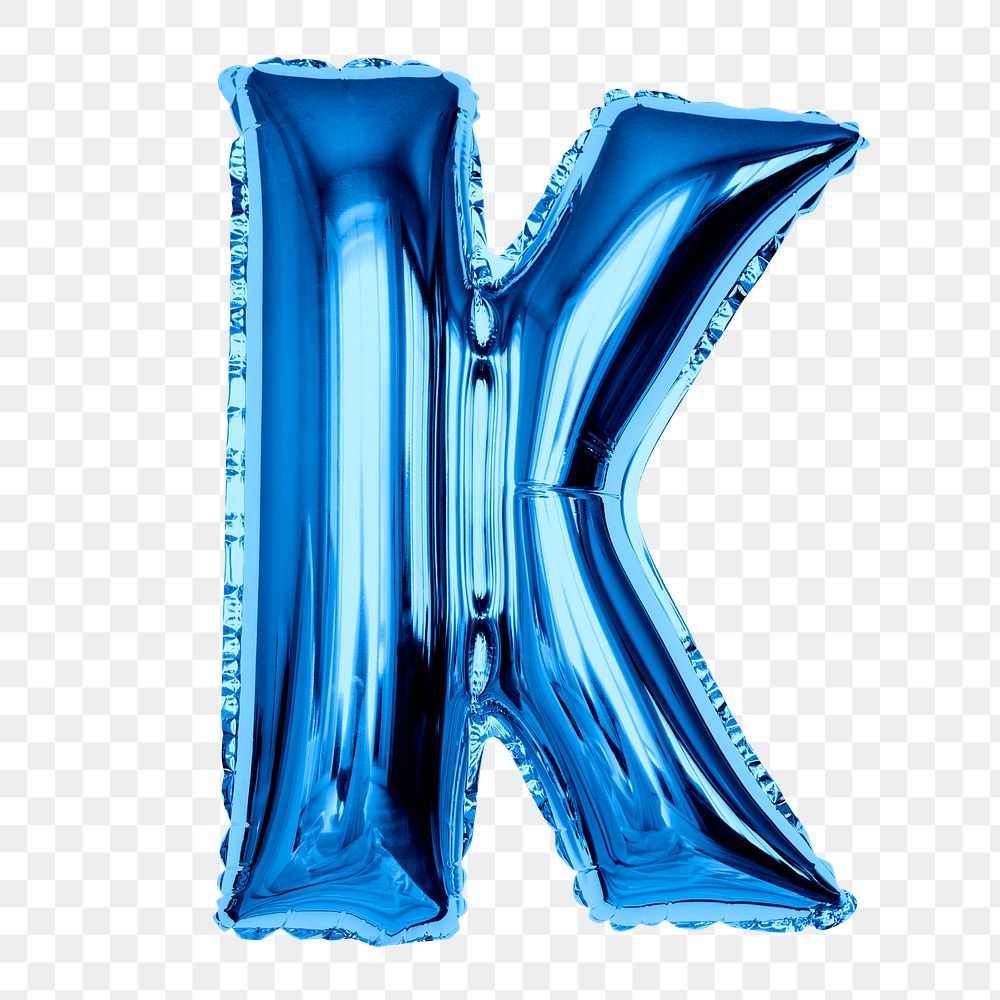 Blue K balloon png clipart, alphabet letter, transparent background