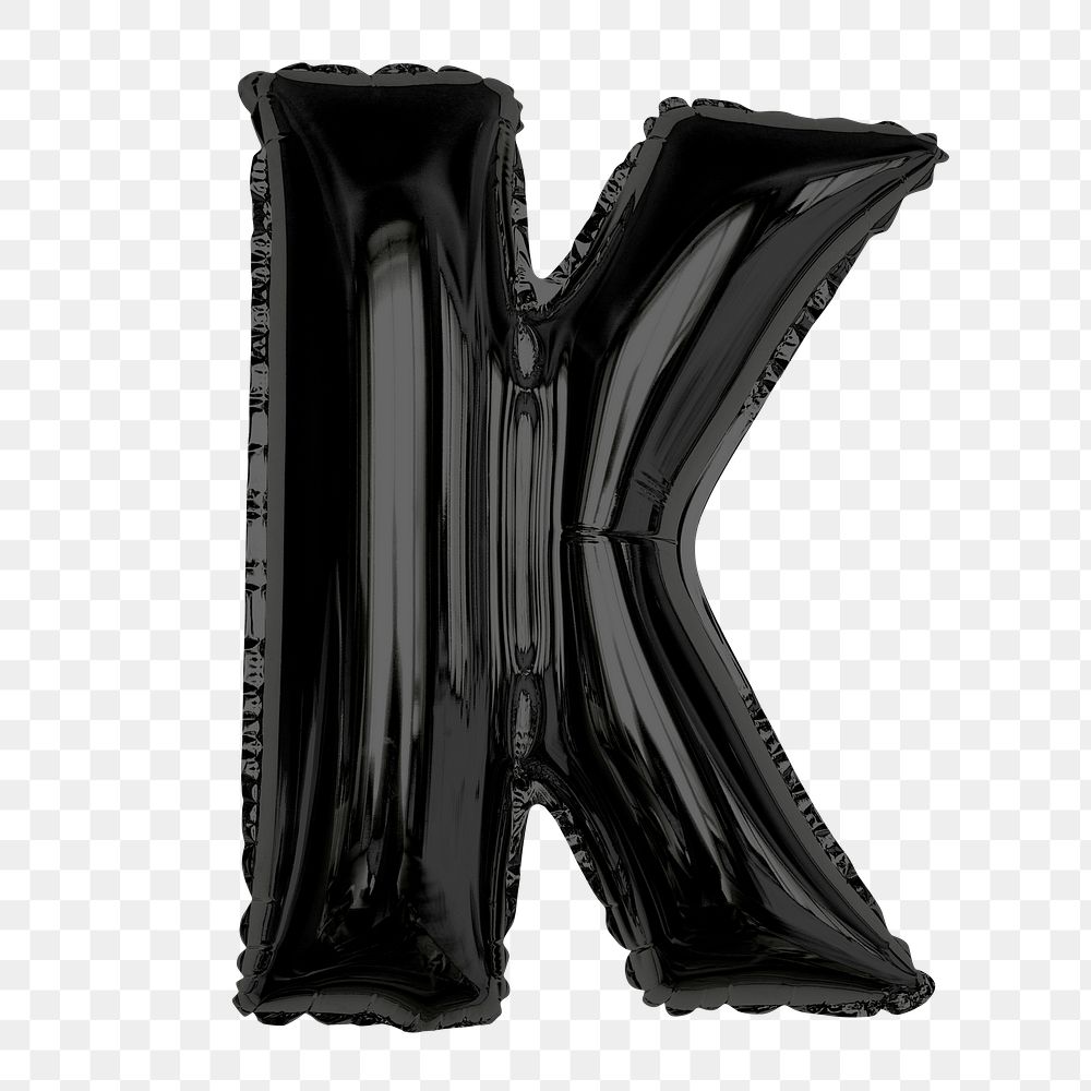Png alphabet K clipart, black foil balloon, transparent background