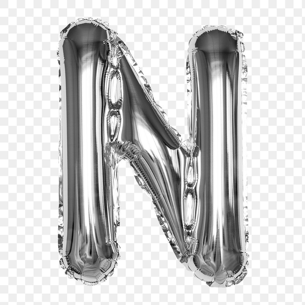 Letter N png sticker, silver foil balloon alphabet, transparent background