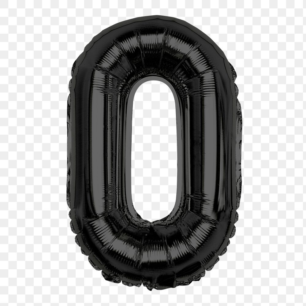 Png alphabet O clipart, black foil balloon, transparent background