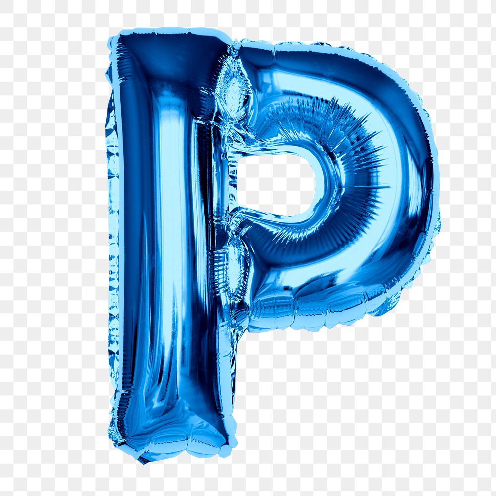 Blue alphabet P png clipart, foil balloon letter, transparent background