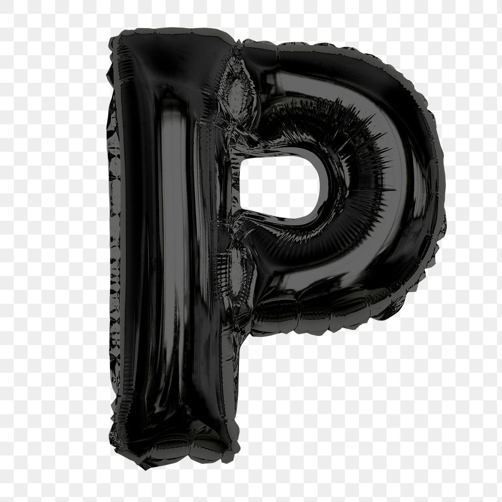 Png alphabet P clipart, black foil balloon, transparent background