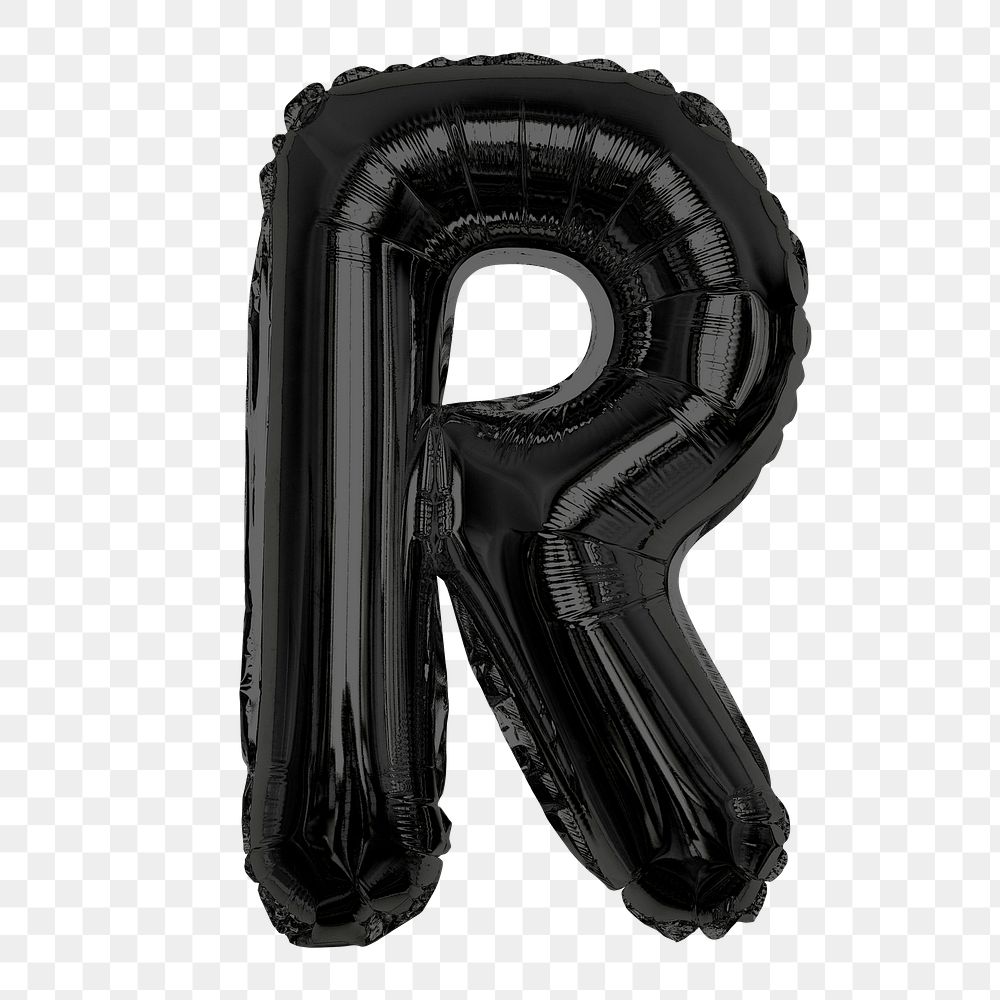 Png alphabet R clipart, black foil balloon, transparent background