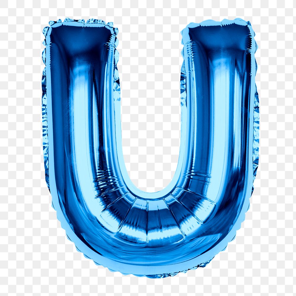 Blue alphabet U png clipart, foil balloon letter, transparent background