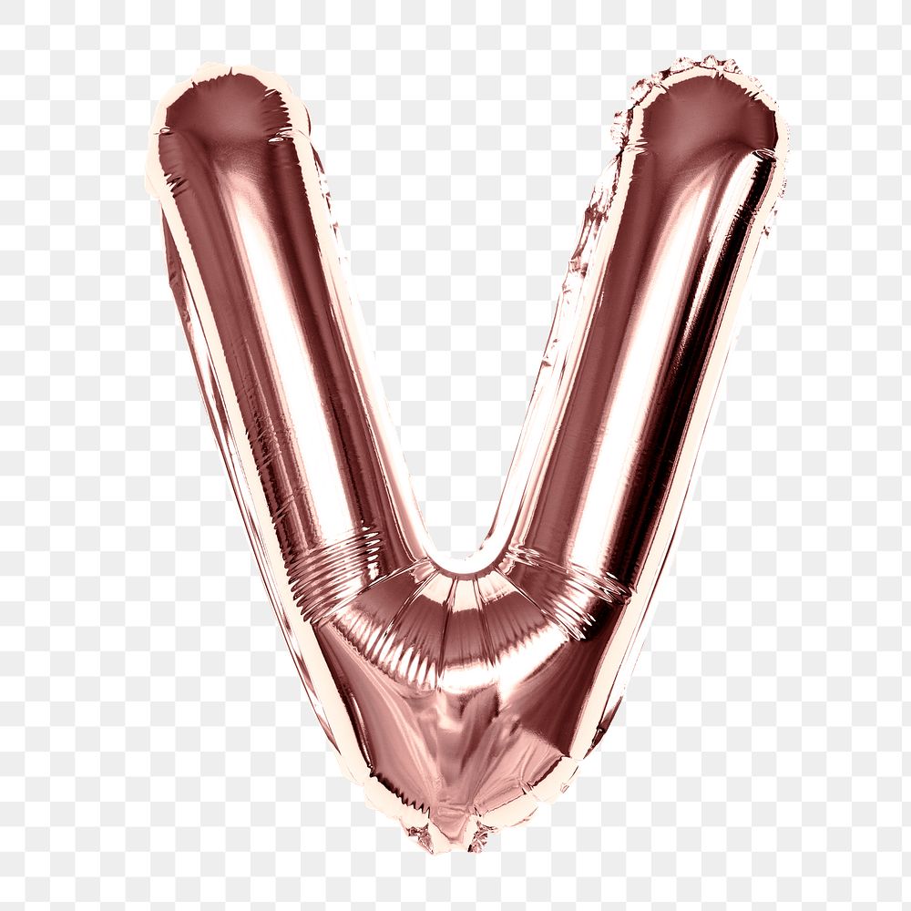 Letter V png clipart, rose gold alphabet balloon, transparent background