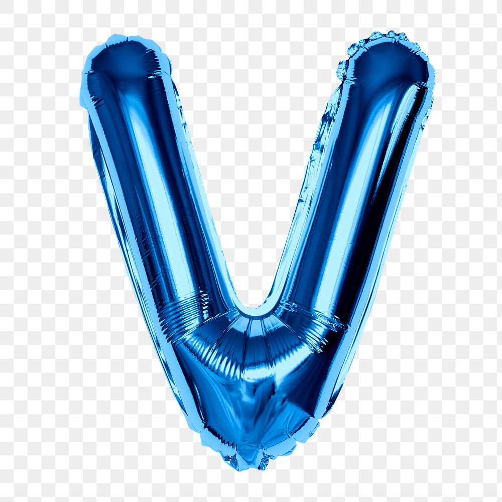 Alphabet V png clipart, blue foil balloon letter, transparent background