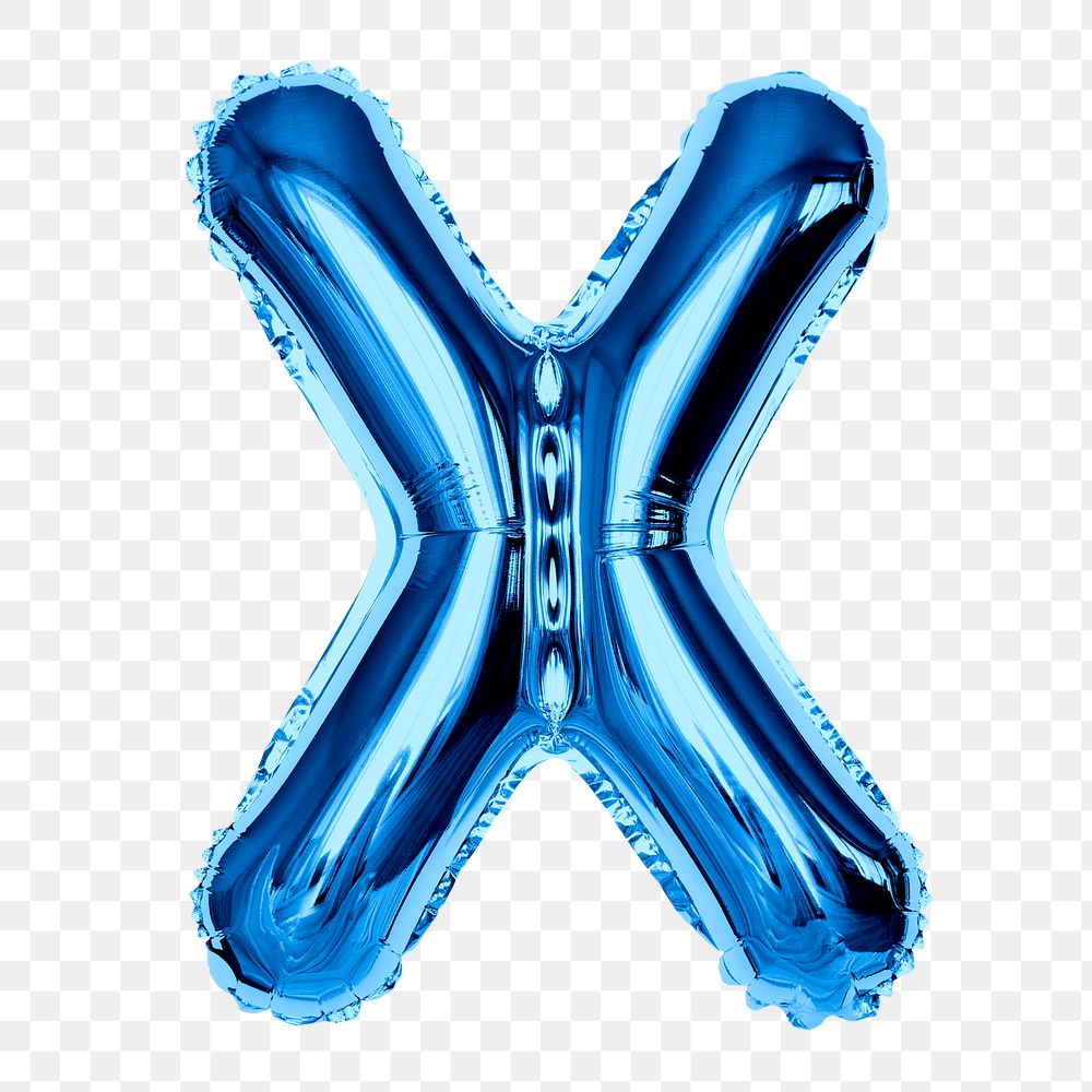 Blue alphabet X png clipart, foil balloon letter, transparent background