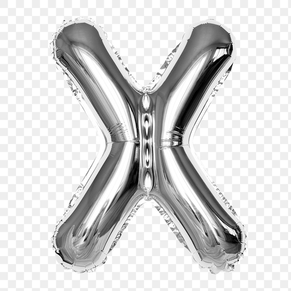 Letter X png sticker, silver foil balloon alphabet, transparent background