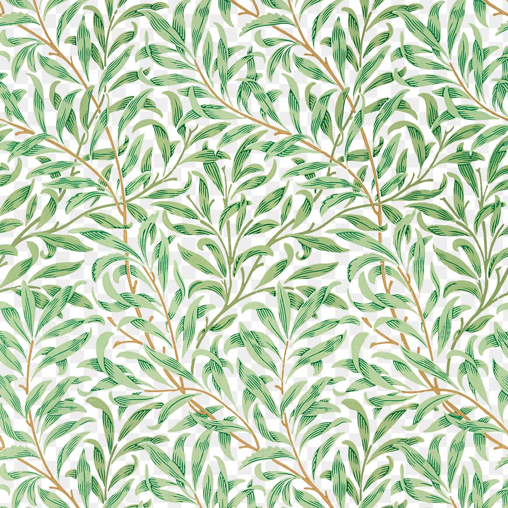William Morris png willow bough pattern background, vintage green, nature illustration