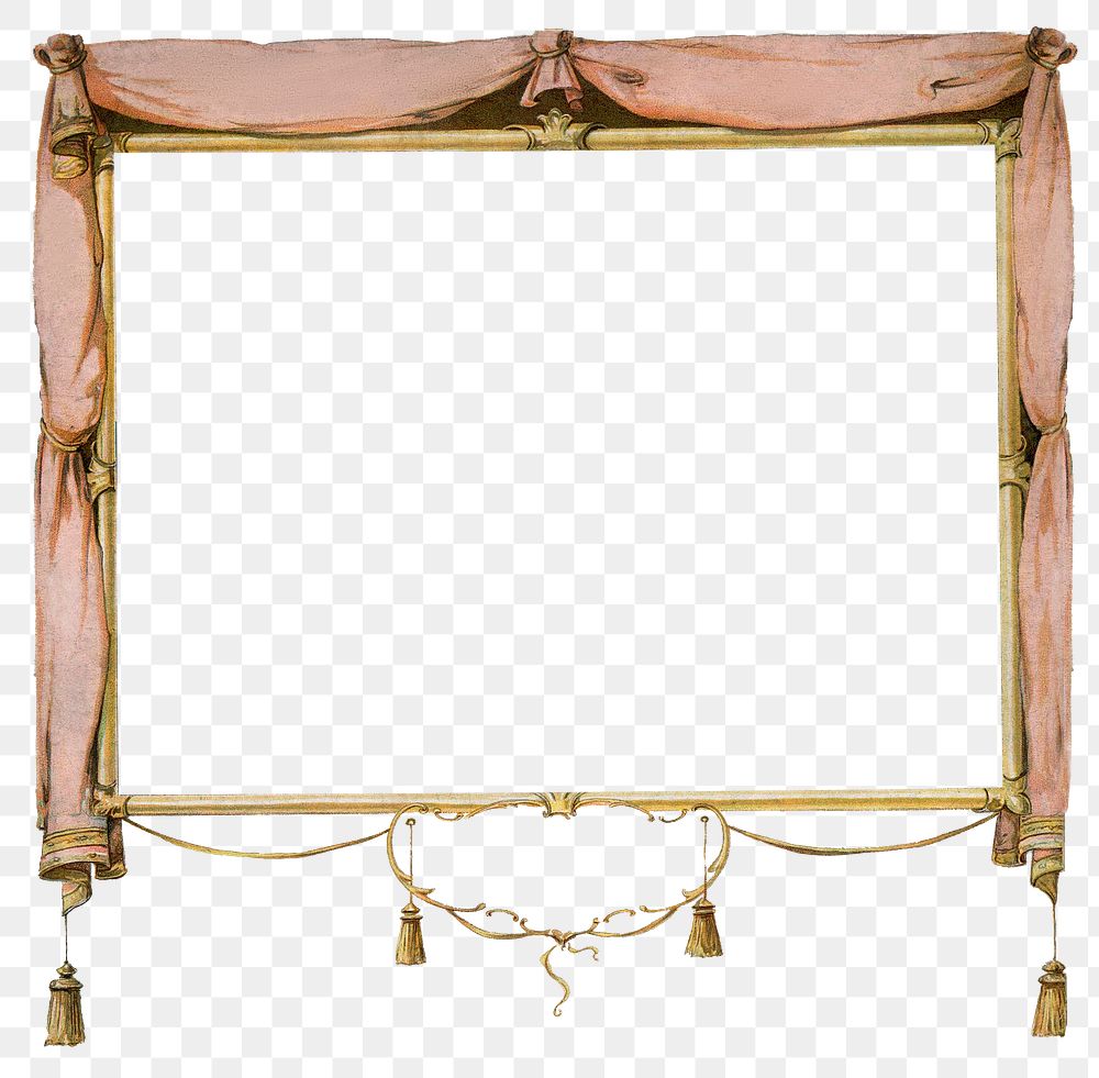 Vintage rectangle frame with curtains and tassels design element