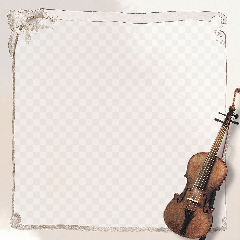 Square floral frame with violin design element