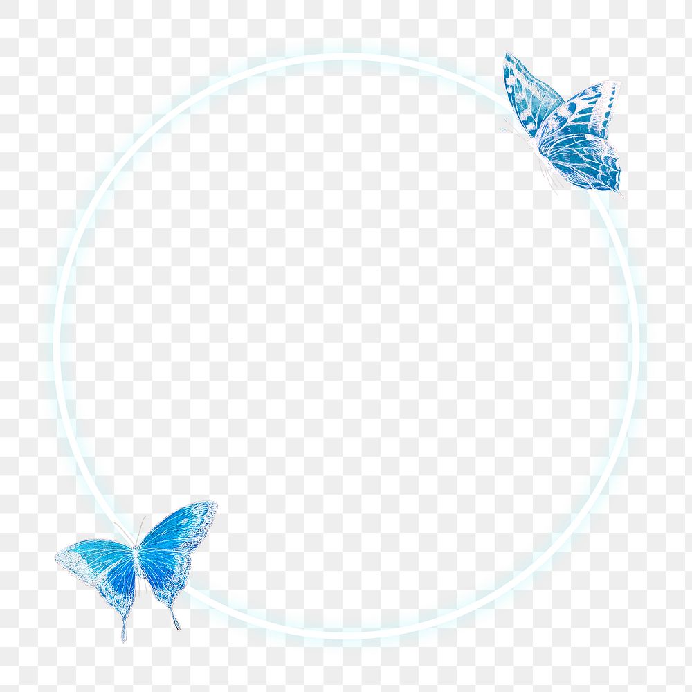 Neon frame with butterflies transparent png