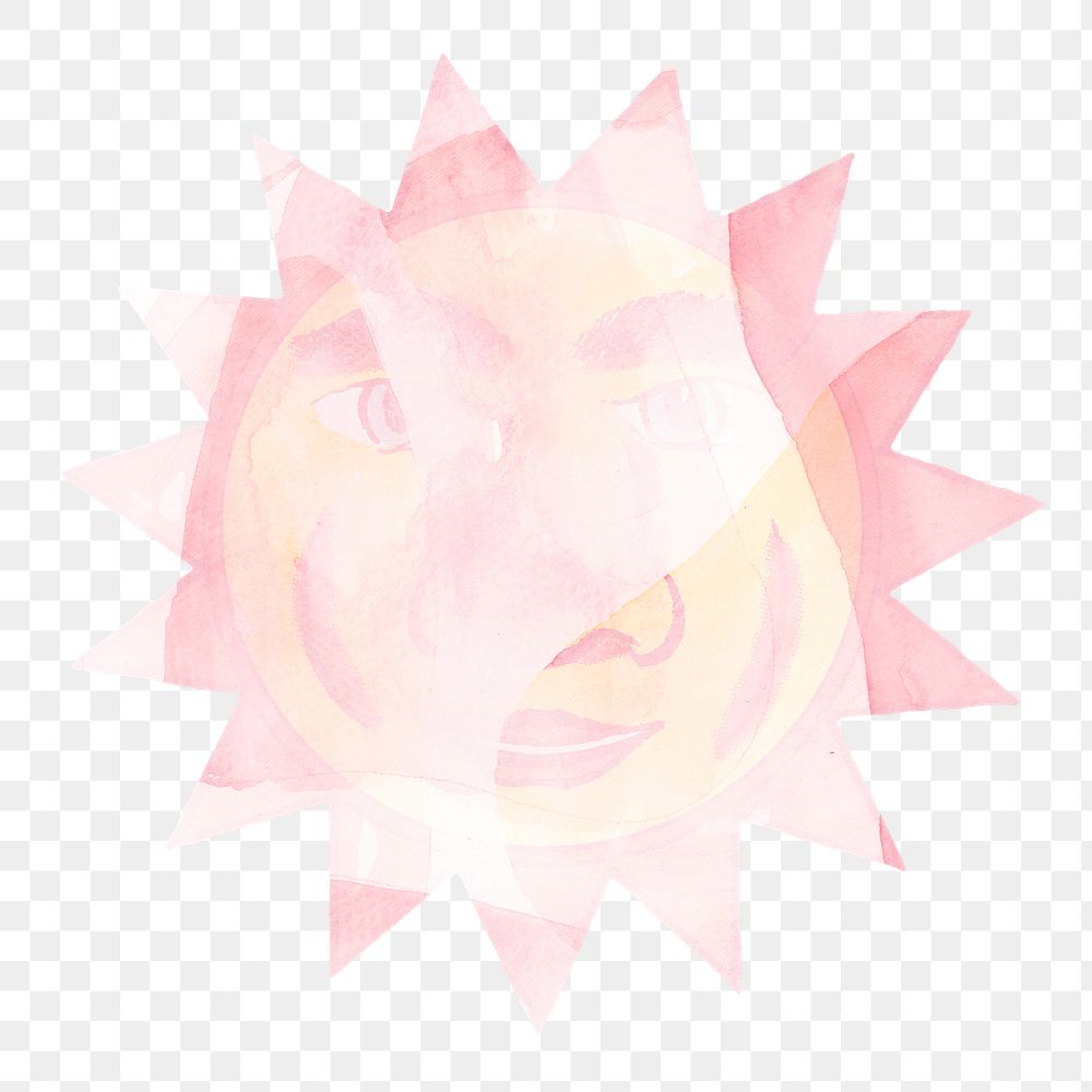 Pink celestial sun face with ray design element