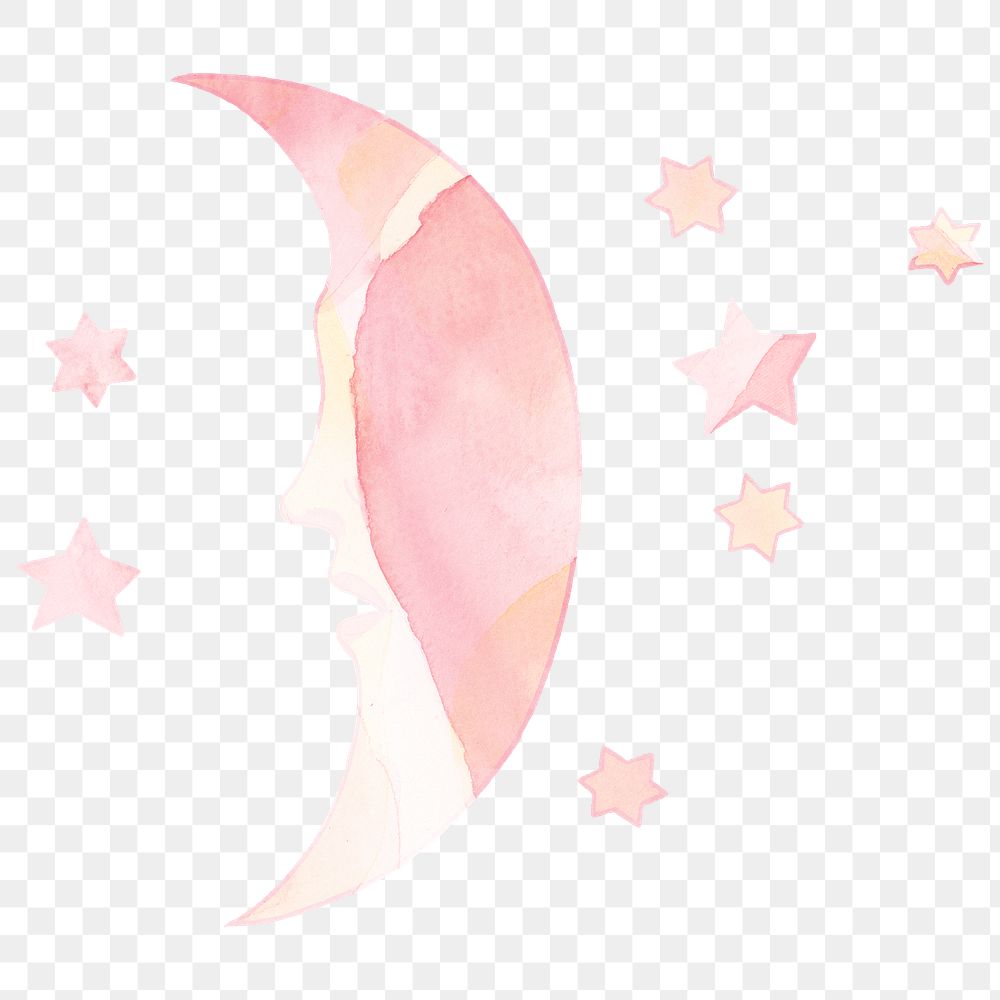Pink celestial crescent moon with stars design element