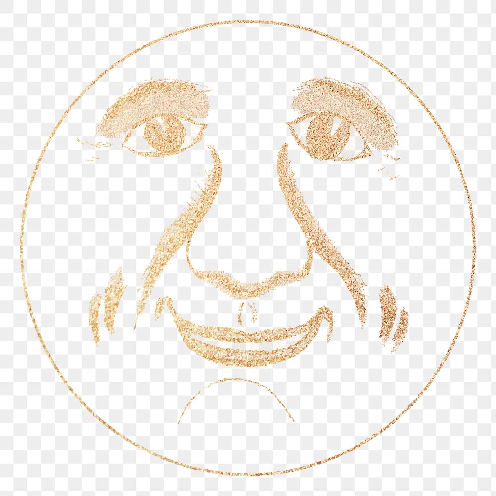 Gold smiling celestial sun face line art design element