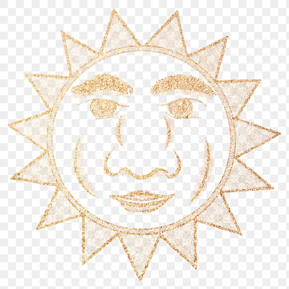 Gold celestial sun face with ray line art design element