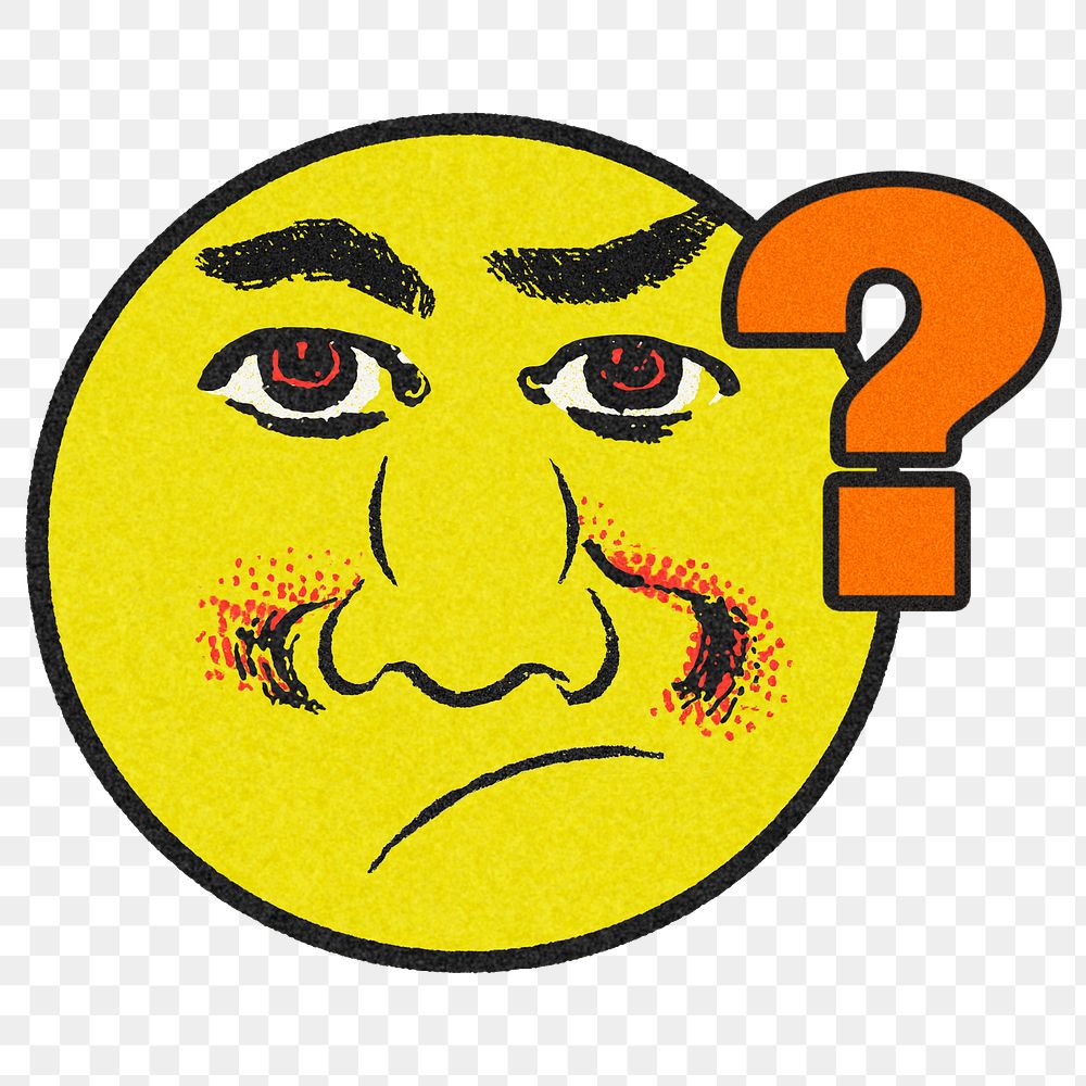 Vintage yellow round emoji with question mask design element
