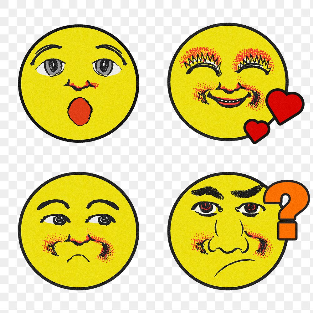 Vintage yellow round emoji collection design element