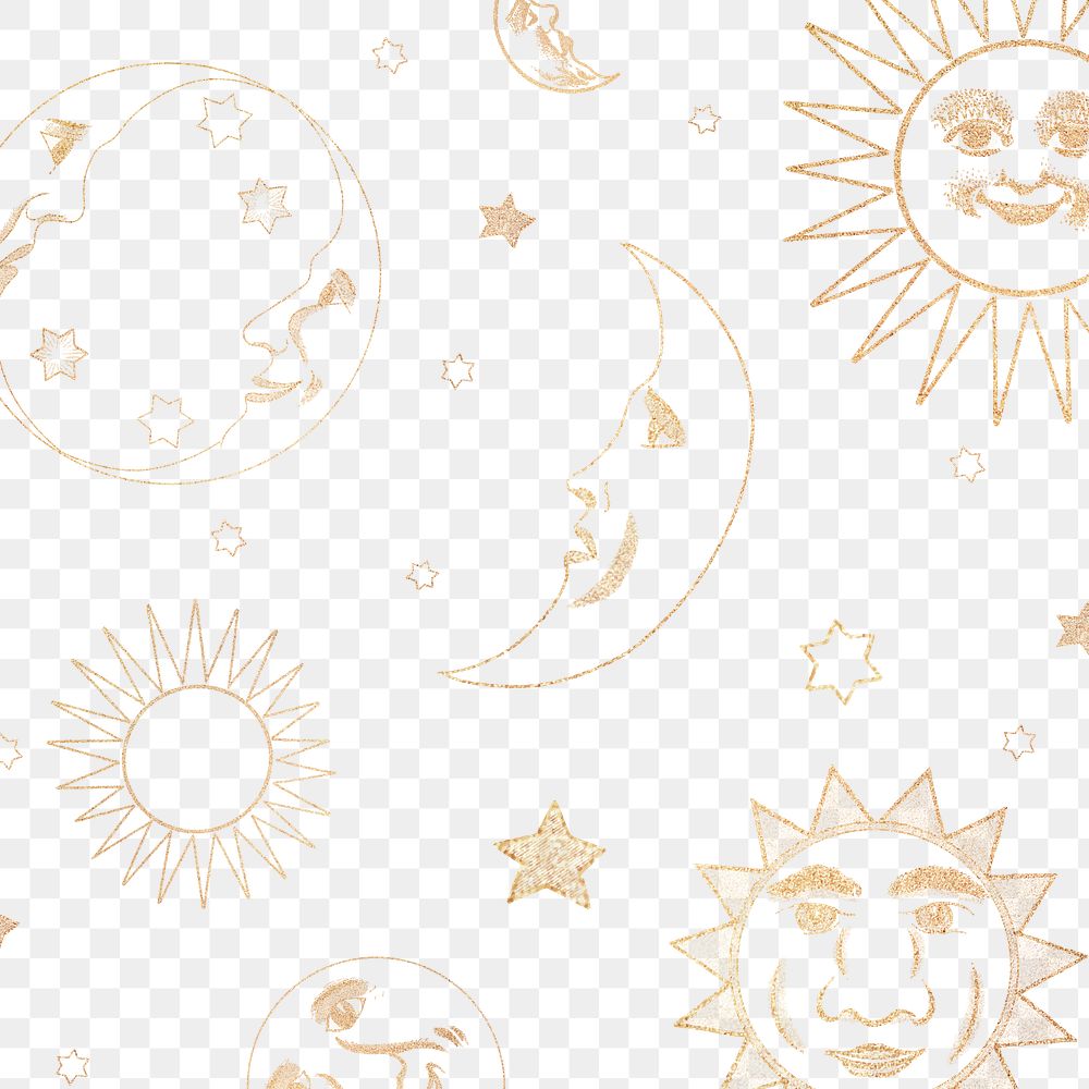 Gold celestial sun moon and stars pattern design element