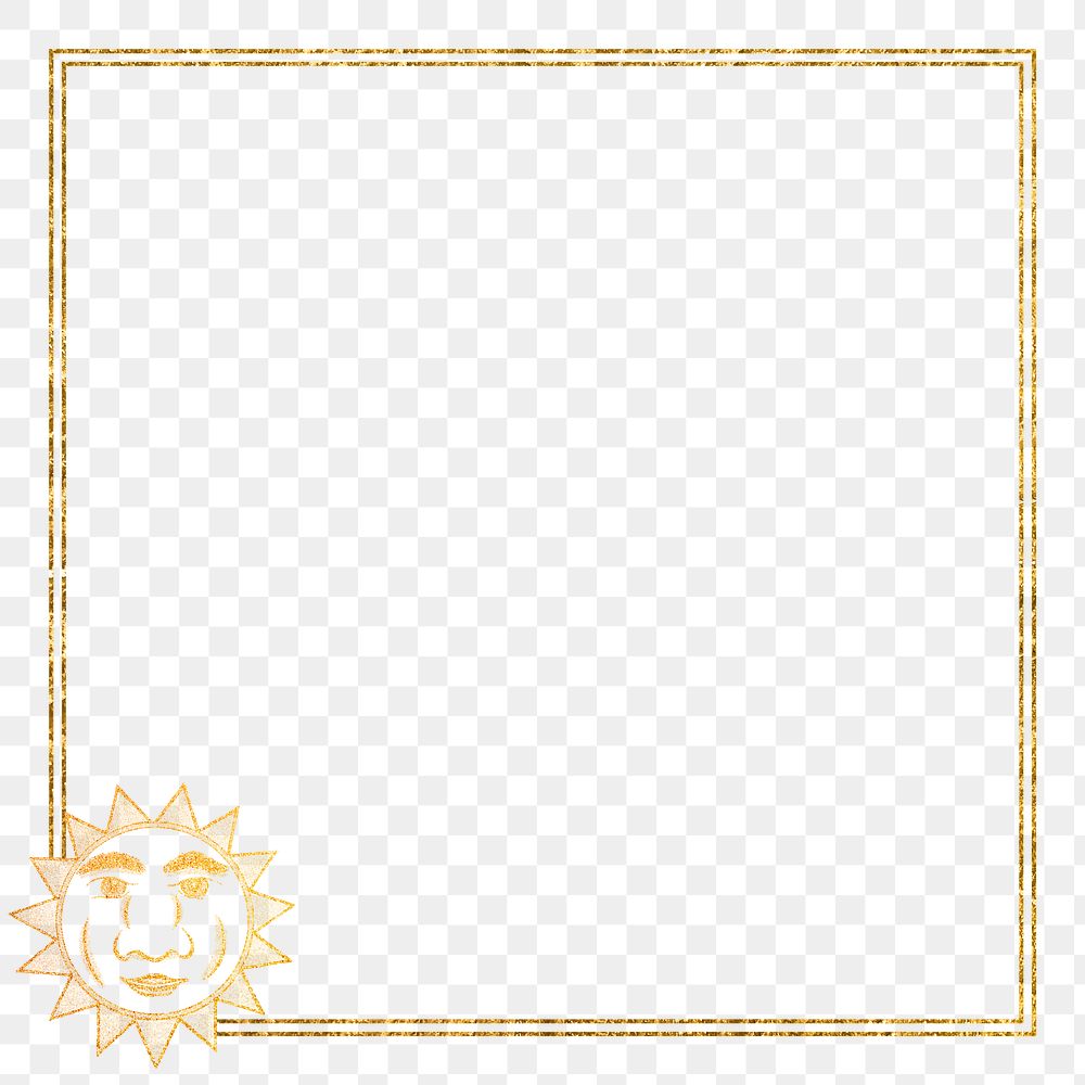 Gold celestial sun face frame design element