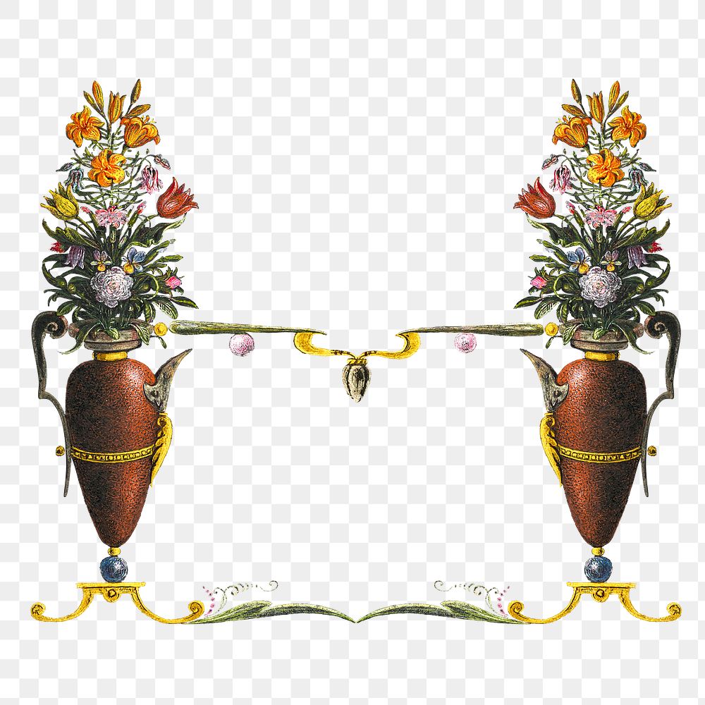 Medieval floral vase badge png transparent background